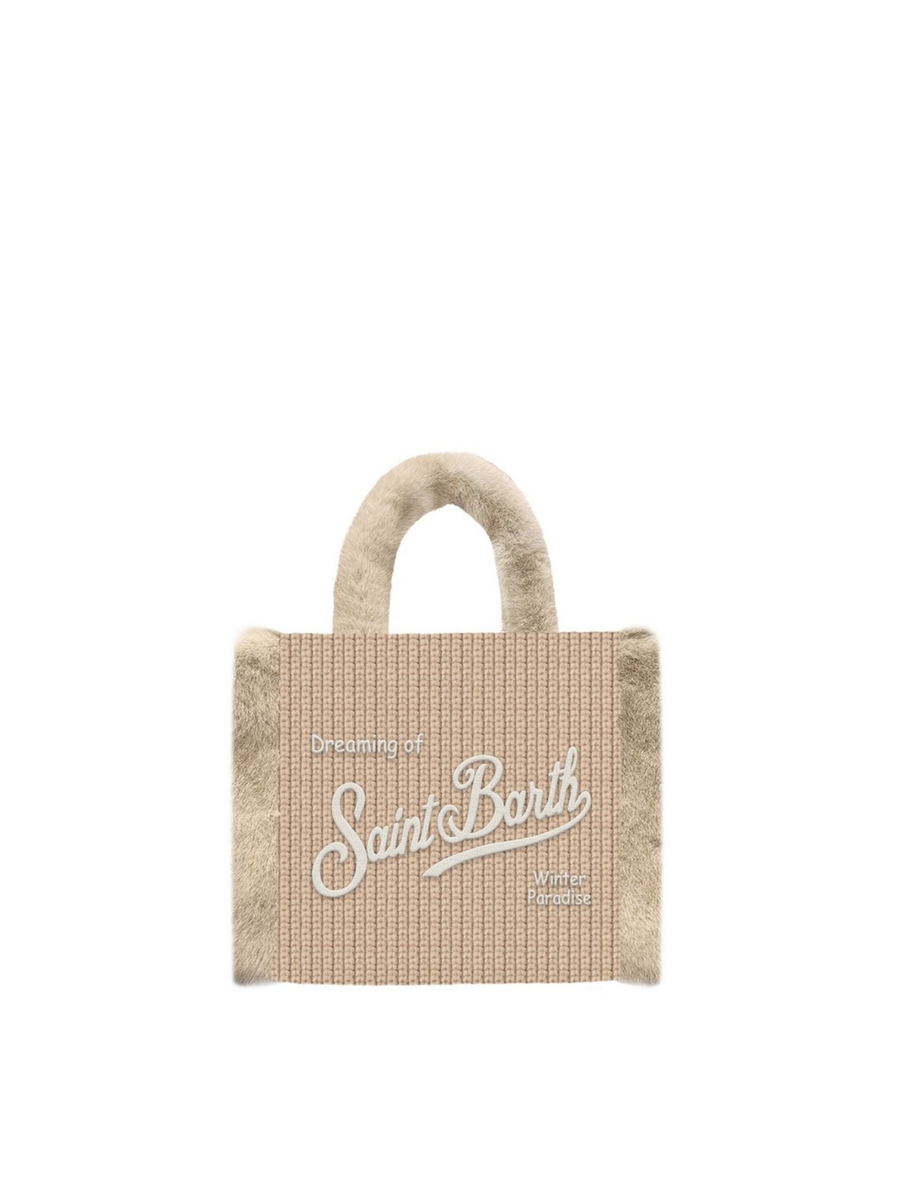 Borsa Colette Saint Barth beige con inserti in ecopelliccia COL0034 00295I MC2 SAINT BARTH 