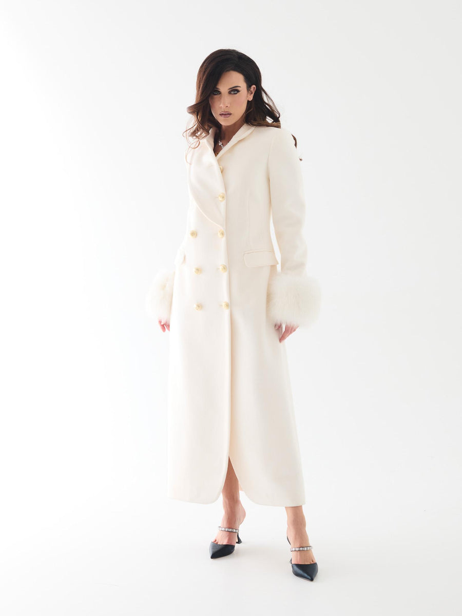 Cappotto doppiopetto Yes London bianca con maniche in pelliccia volpe CD1217 UNI Yes london 
