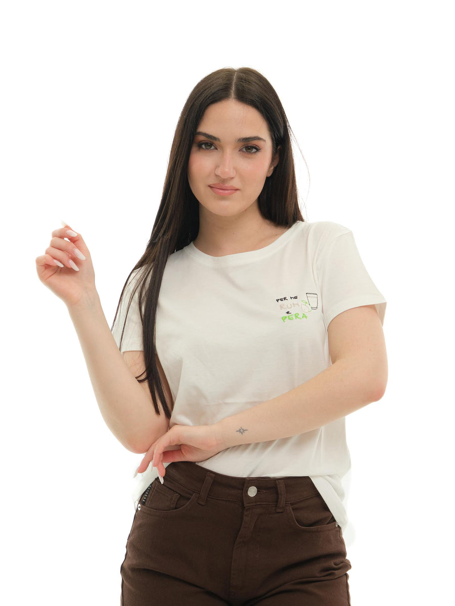 T-shirt Vicolo bianca "Per me rum e pera" RD0934 BIA Vicolo 