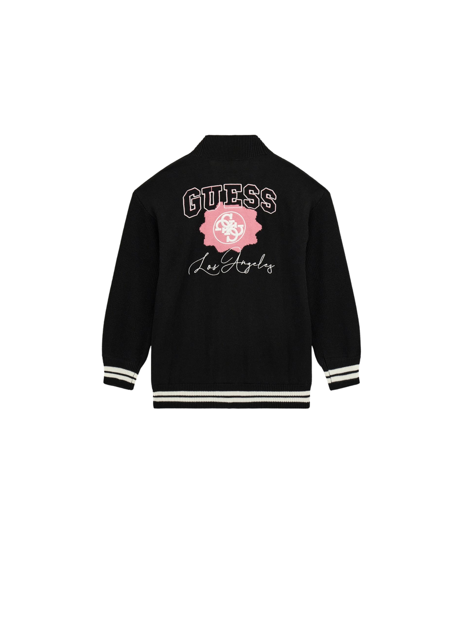 Cardigan Guess nero con patch logo e scritta "los angeles" J5YR11Z3OF0 JBLK Guess 