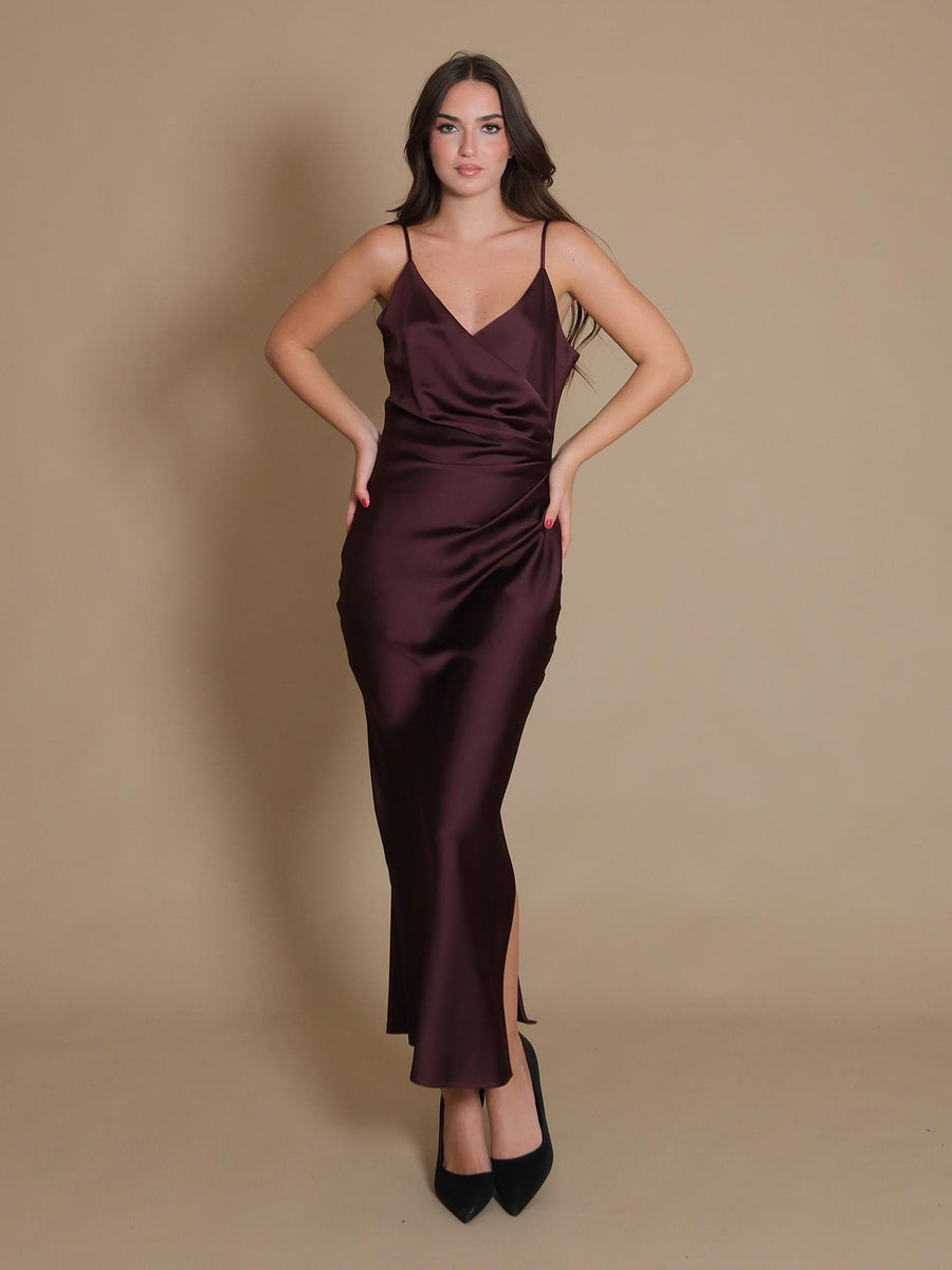 Abito Imperial melanzana con drappeggio laterale AB5MIBA MELANZANA Imperial 