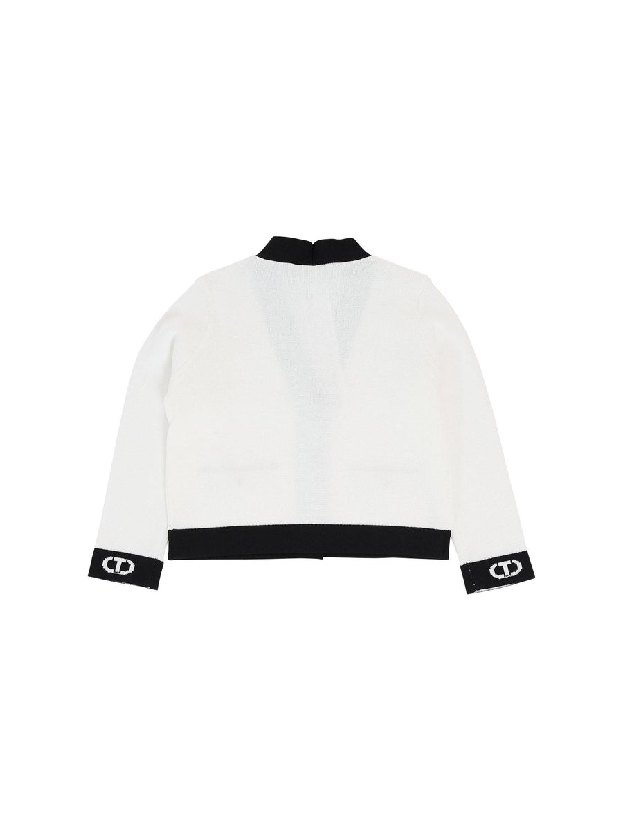 Cardigan Twinset bianco e nero con polsi logati 251GJ3QW4 02849 Twinset 
