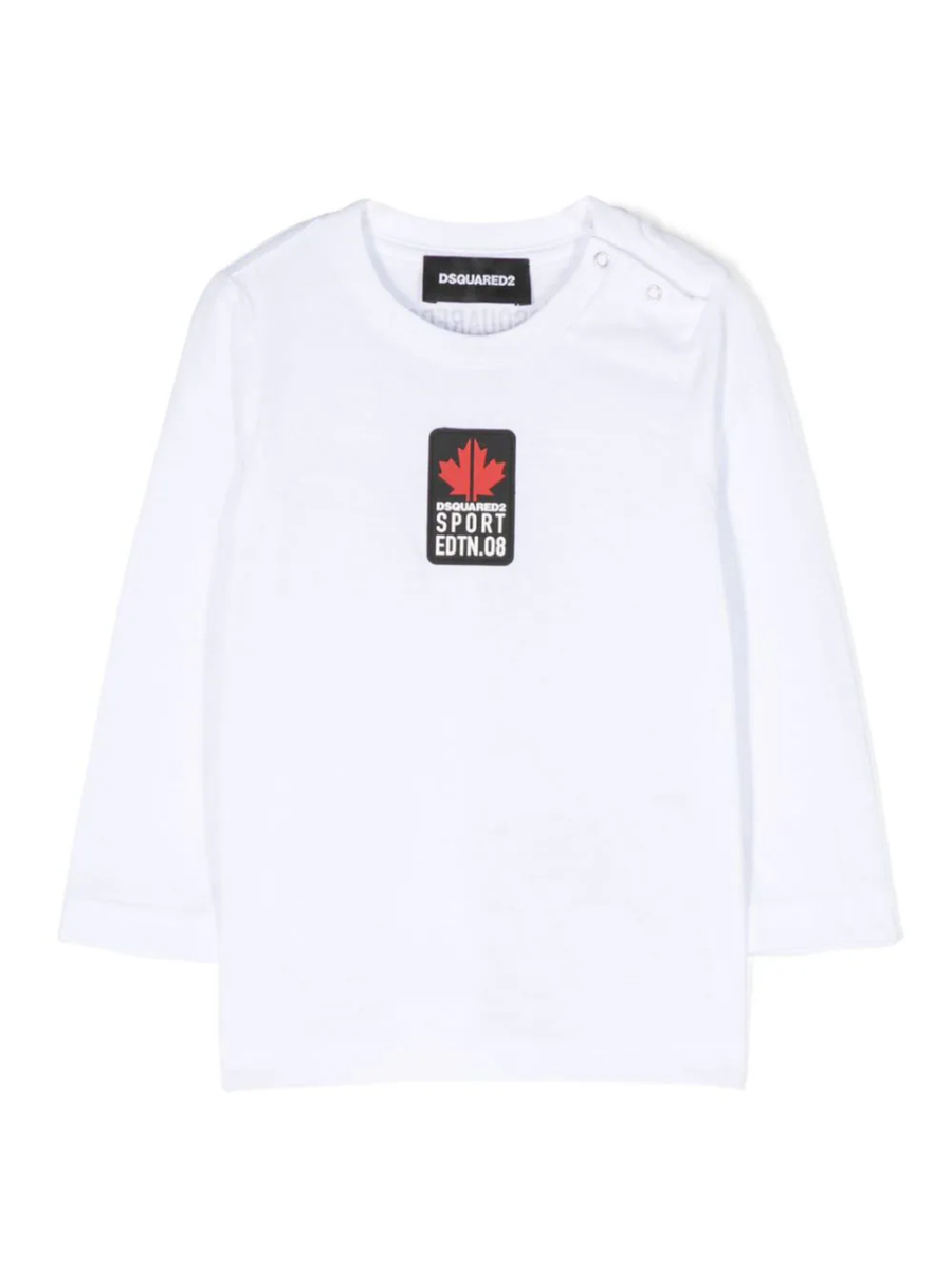 T-shirt manica lunga bianca con logo in gomma DQ1879D004G DQ100 Dsquared 