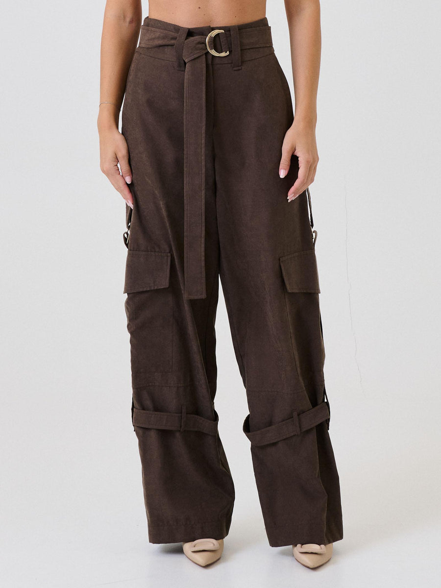 Pantalone cargo Bohemian Vì marrone con cinturino PA255 BROWN Bohemian V 