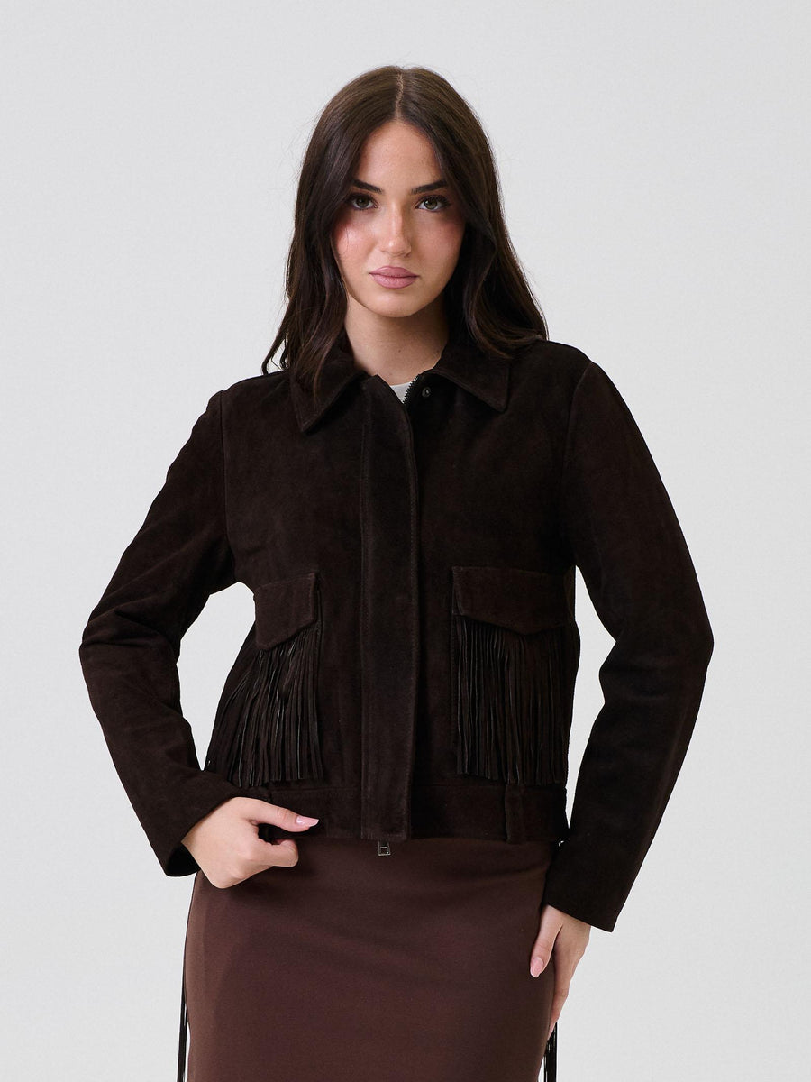 Giacca in pelle Vicolo moro con frange TF0328 FU69 Vicolo 