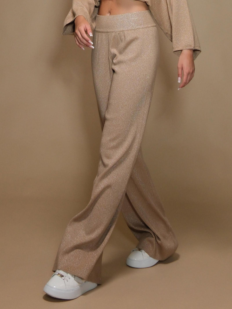 Pantaloni Armoire in maglia lurex mandorla R1896L MANDORLA Armoire 