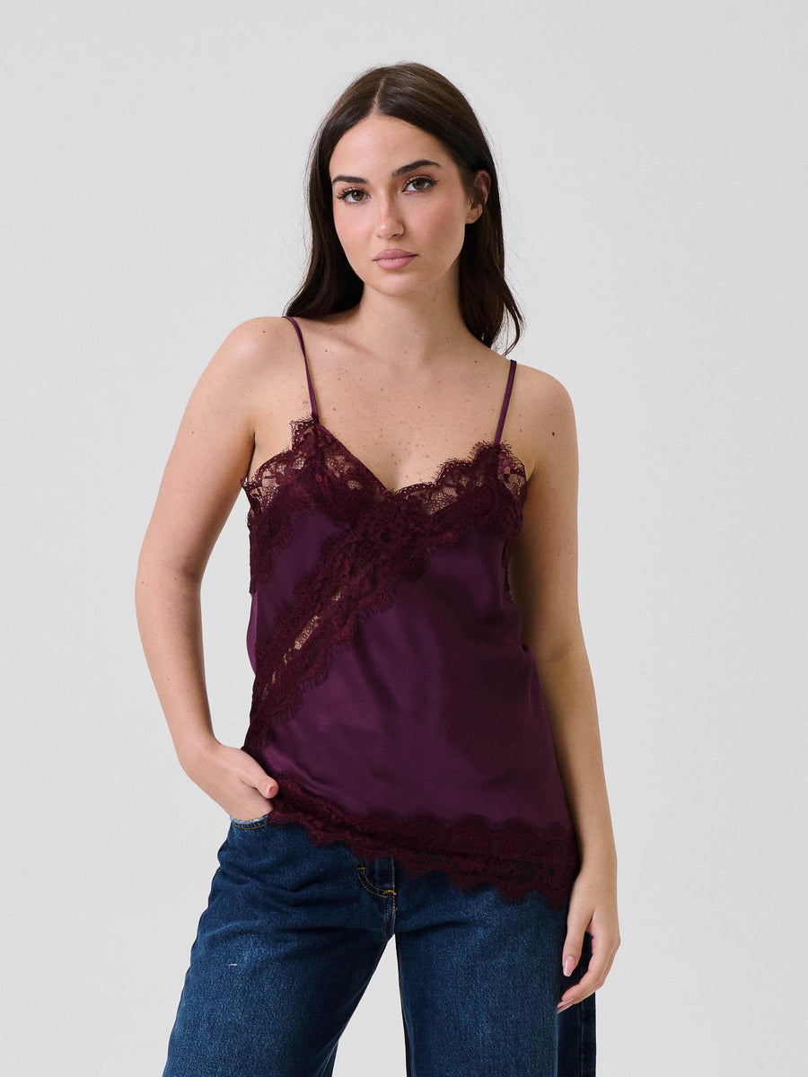 Top in raso Vicolo prugna con pizzo TF0861 PRUGNA Vicolo 