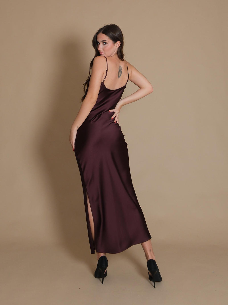 Abito Imperial melanzana con drappeggio laterale AB5MIBA MELANZANA Imperial 