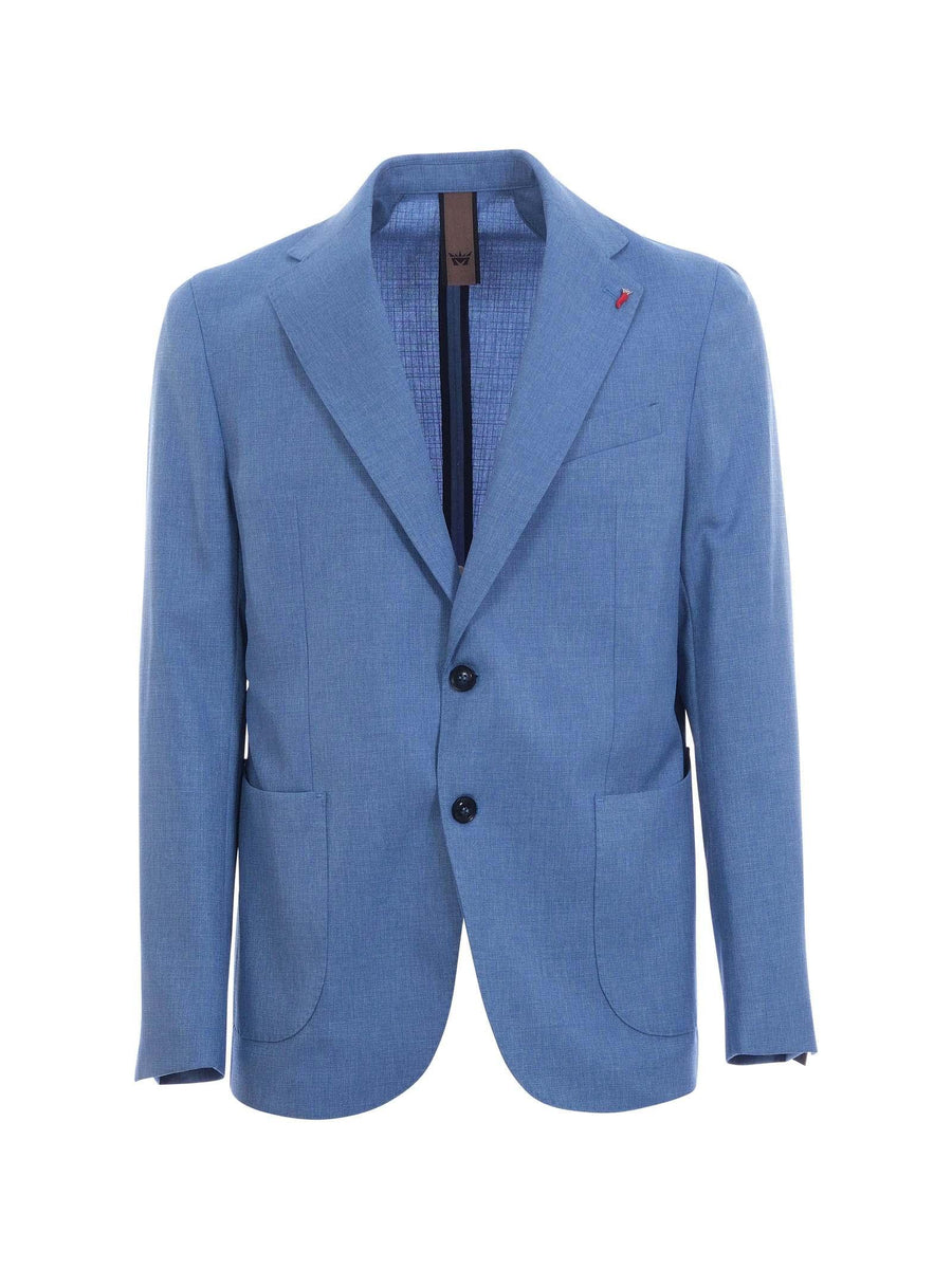 Giacca monopetto Mulish cielo con charm corno a contrasto BORABORA CIELO Mulish 