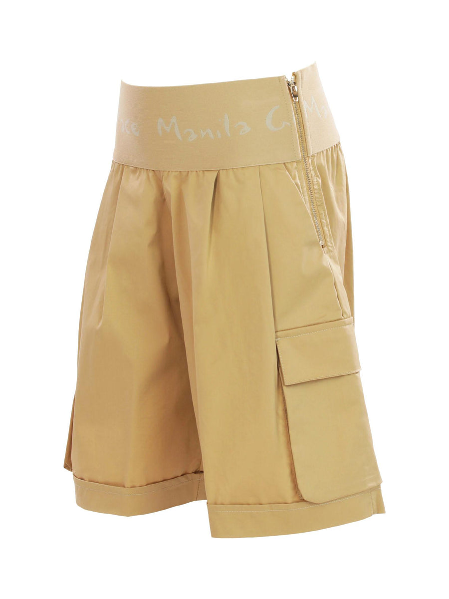Shorts cargo cammello con fascia logata in vita MG2683 BEIGE Manila Grace 