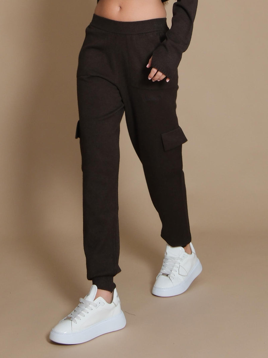 Pantalone Hinnominate cargo in maglia con ricamo moro HMABW01172 MORO Hinnominate 