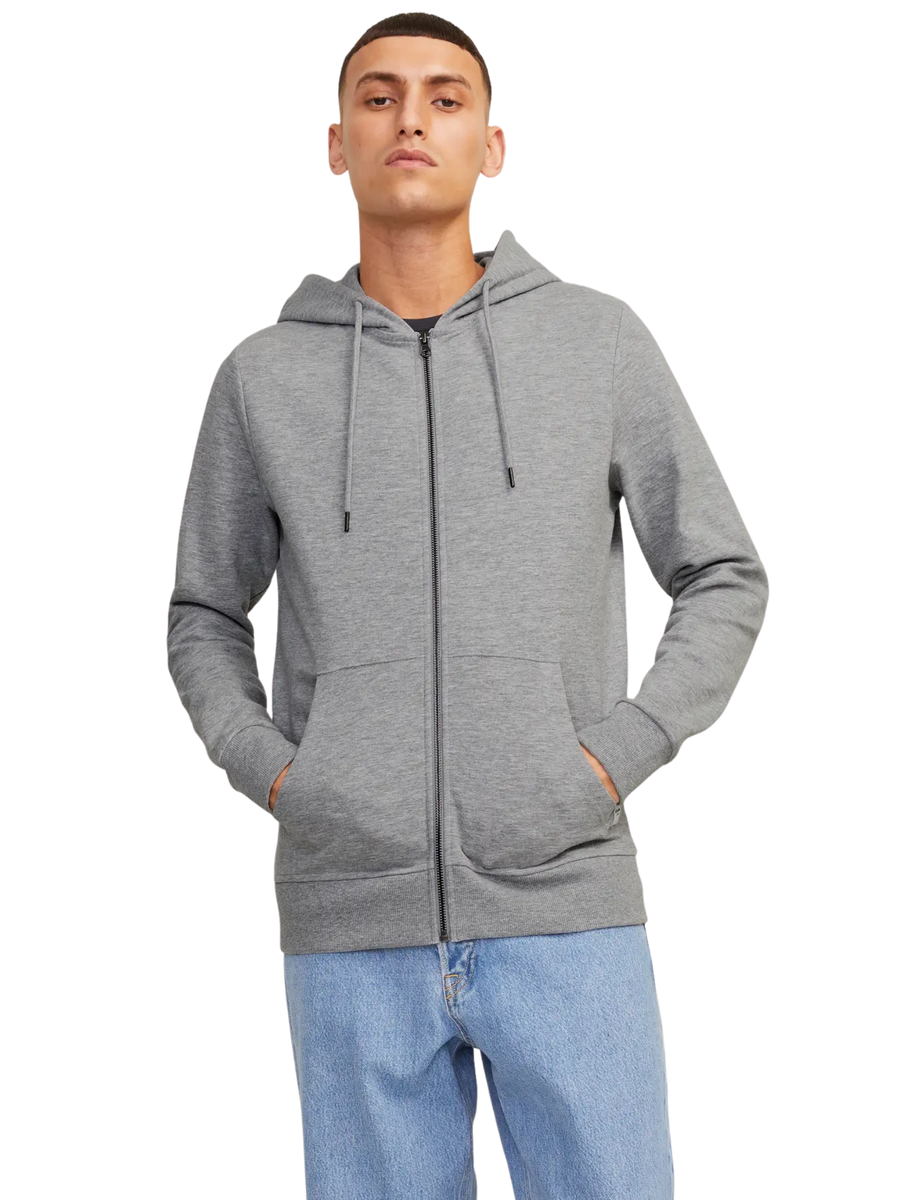 Felpa con zip Jack & Jones grigio melange 12181901 Light Grey Melange REG Jack & Jones 
