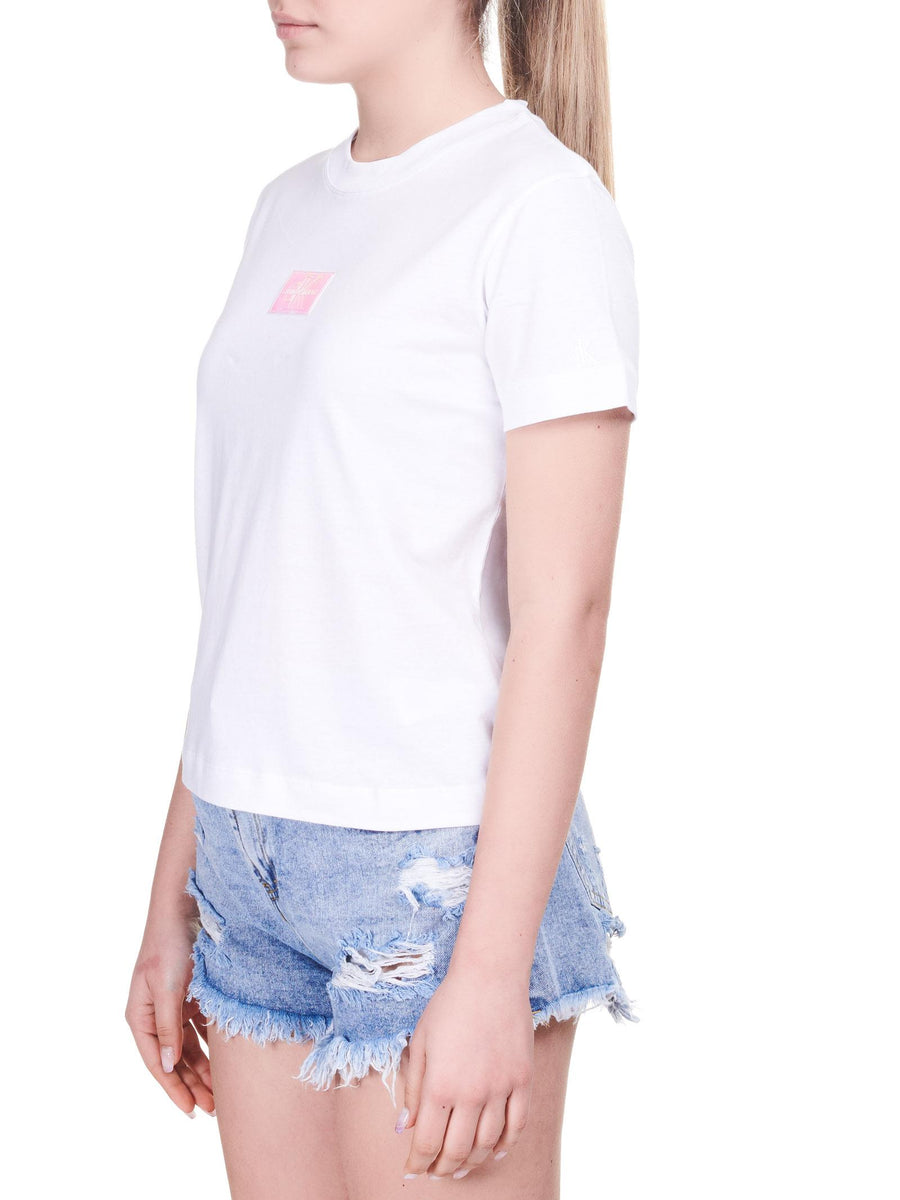 T-shirt bianca con logo cangiante J20J216184 YAF Calvin Klein 