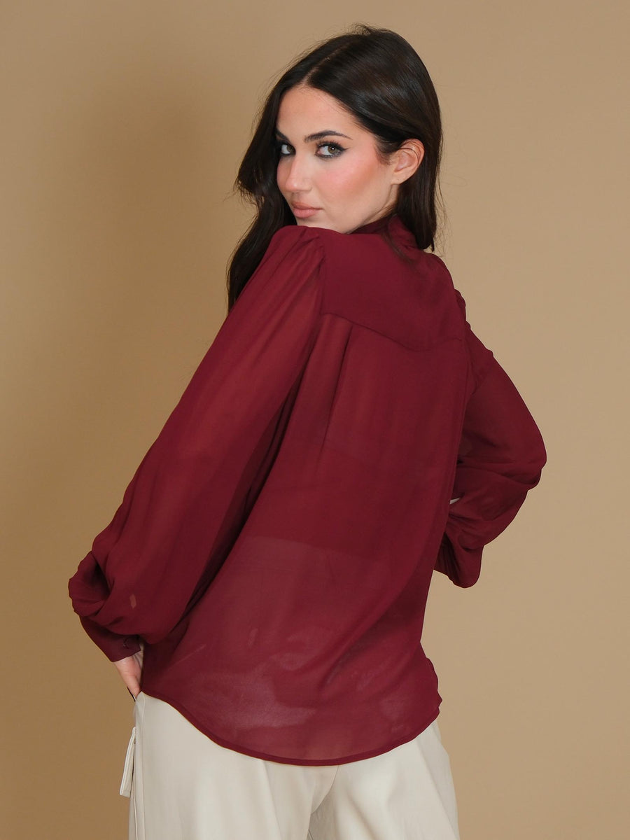 Camicia Imperial velata bordeaux con maxi fiocco frontale CMG8IFC BORDEAUX Imperial 