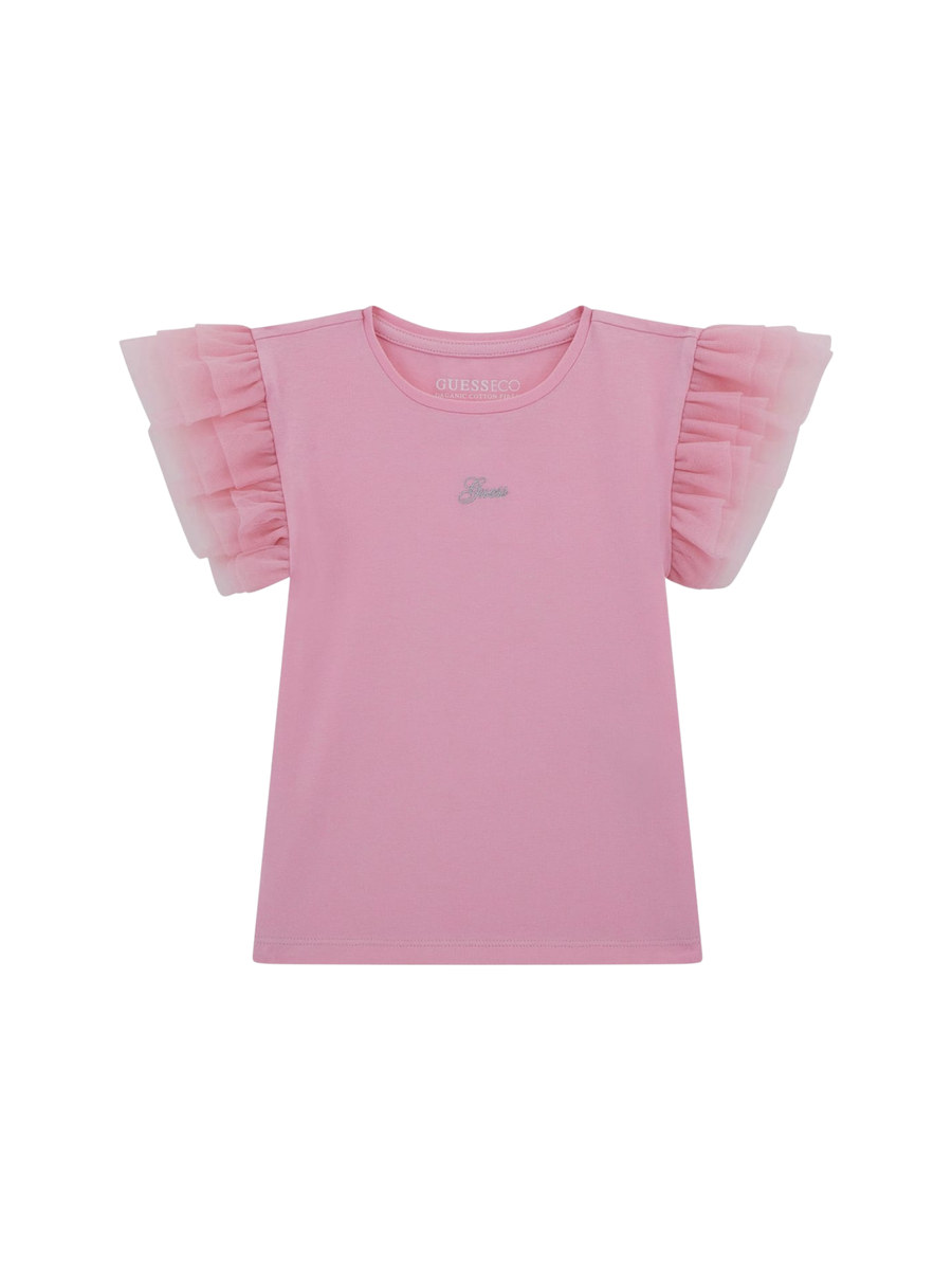 T-Shirt Guess rosa con maniche con volant K5GI18K6YW4 G66G Guess 