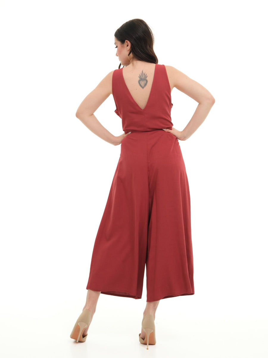 Tuta in misto lino Vicolo rossa con doppio scollo a V TD1870 DU69 Vicolo 