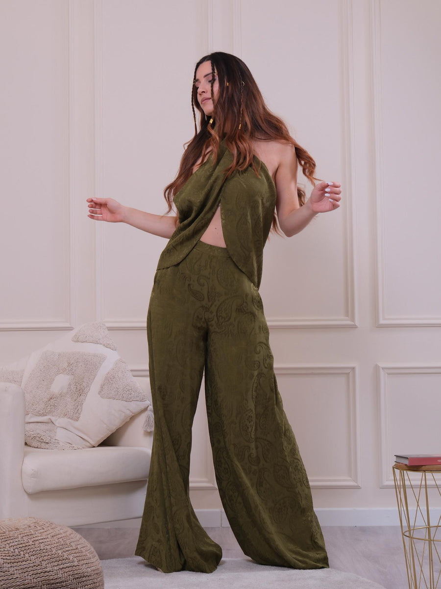 Top verde militare fantasia cashemere collo intrecciato TOP72 MILITARE Bohemian V 