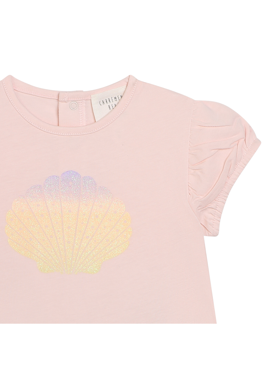 T-shirt rosa stampa conchiglia glitterata Y30119 43B Carrement Beau 