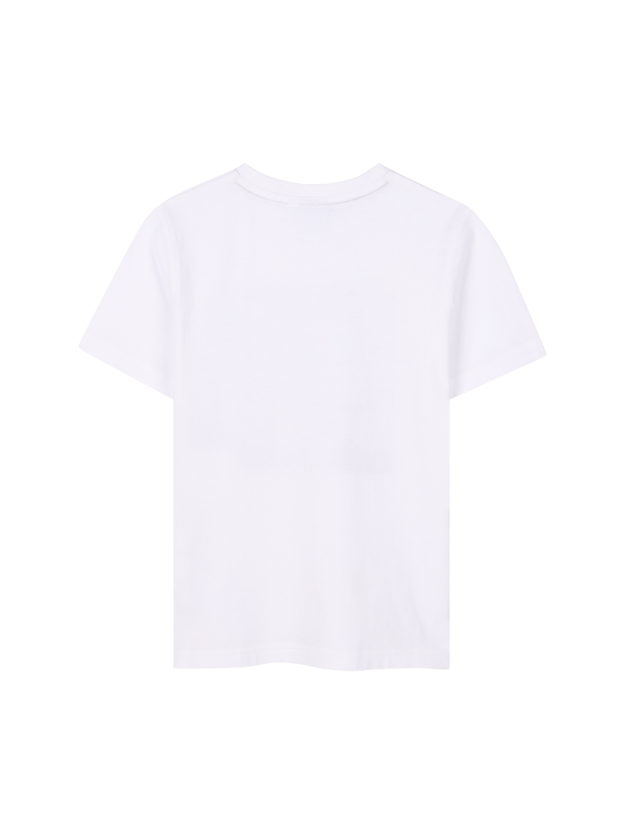 T-Shirt Boss bianca con stampa auto d'epoca e logo lettering J52032 673 Boss 