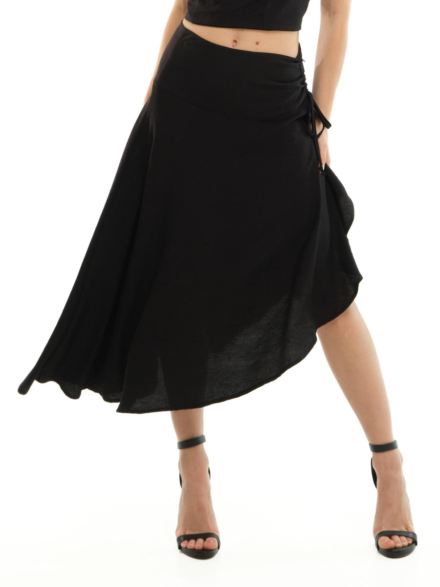 Gonna midi arricciata Dixie nera con spacco asimmetrico e coulisse regolabile GCZNJRE NERO Dixie 