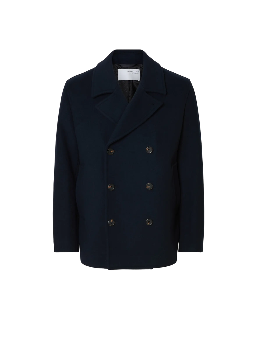 Cappotto corto Selected blu navy doppiopetto 16098265 S CAP Selected 