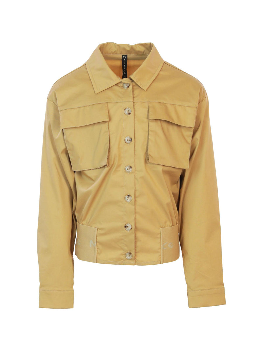 Giacca cammello in cotone con fascia in vita logata MG2682 BEIGE Manila Grace 