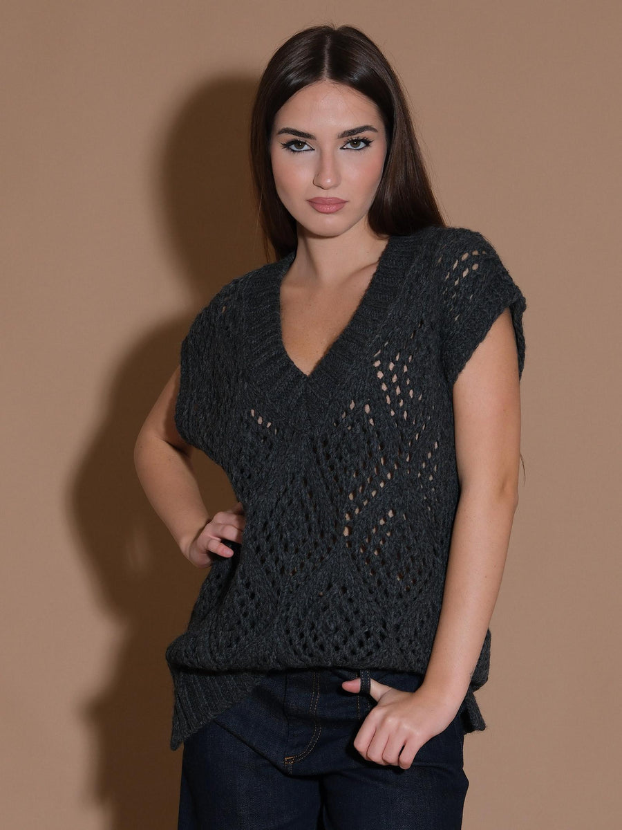 Maglione gilet over forato antracite D77523 ANTRA Bohemian V 