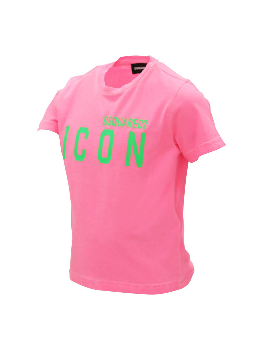 T-shirt fucsia fluo con applicazione logo Icon verde DQ2416 DQ318 Dsquared 