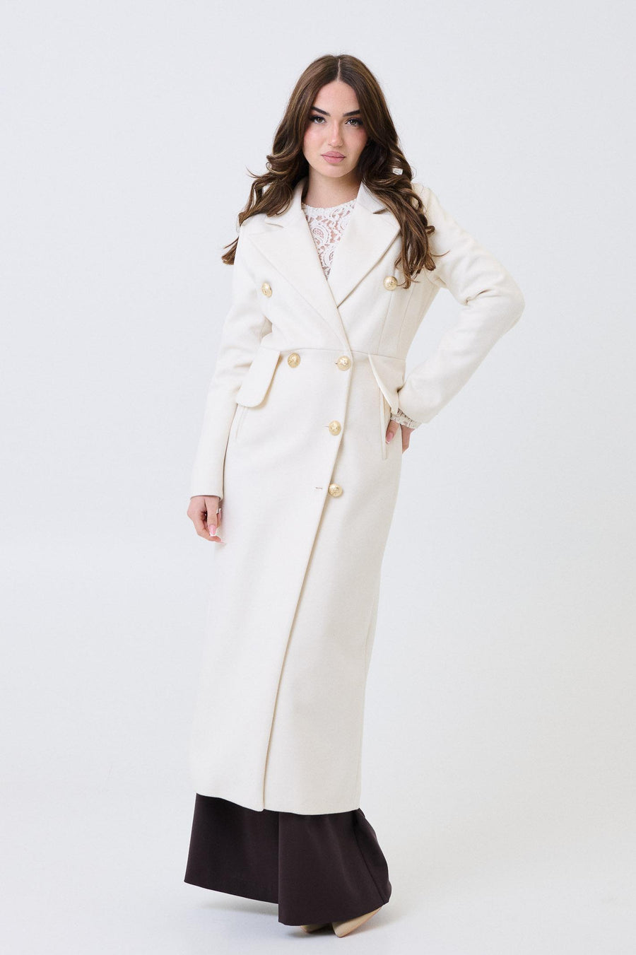 Cappotto doppiopetto lungo Armoire panna con bottoni dorati VIOLET PANNA Armoire 