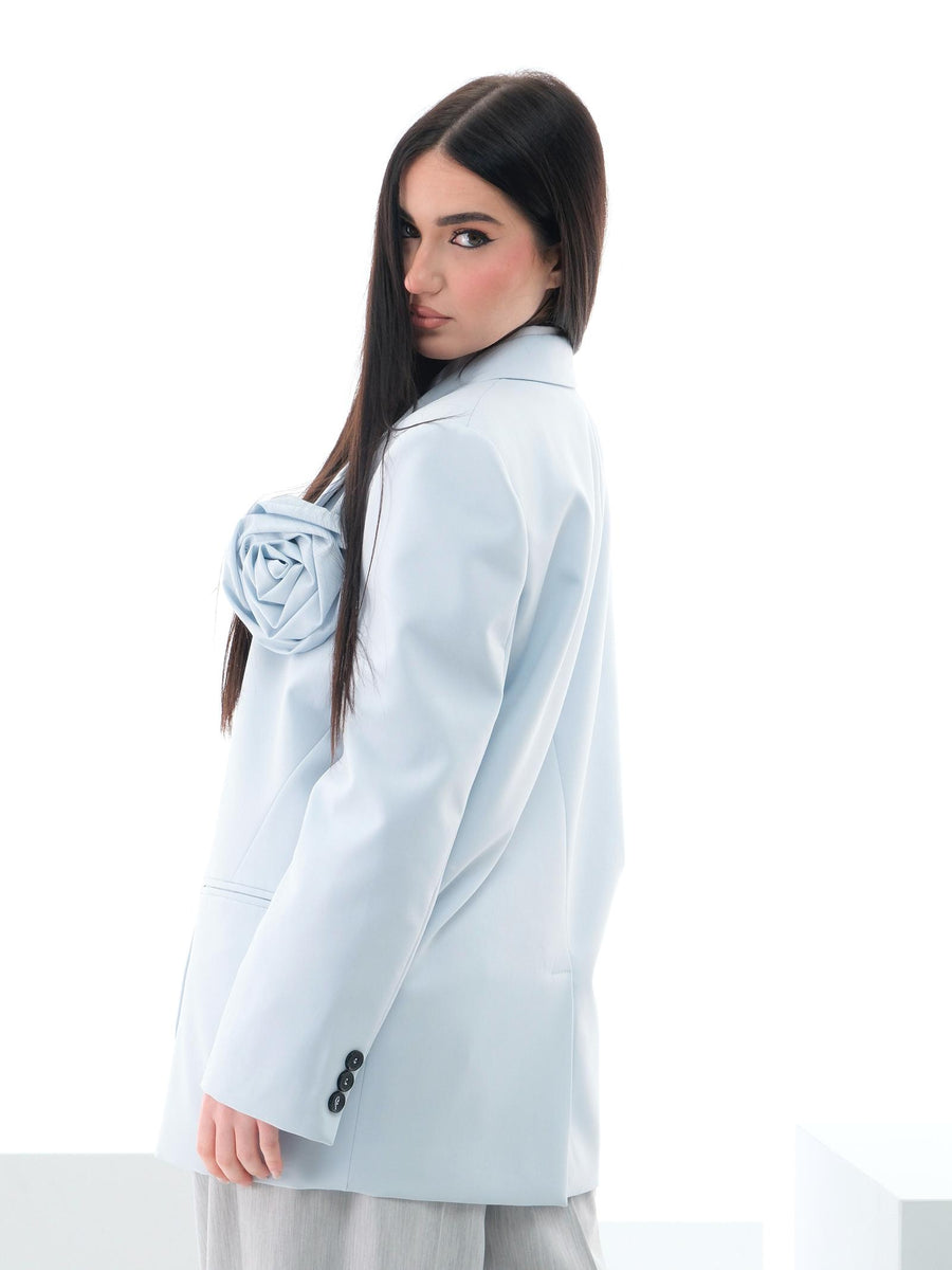 Blazer oversize Vicolo azzurro polvere con maxi spilla a forma di rosa TD0258 POLVERE Vicolo 