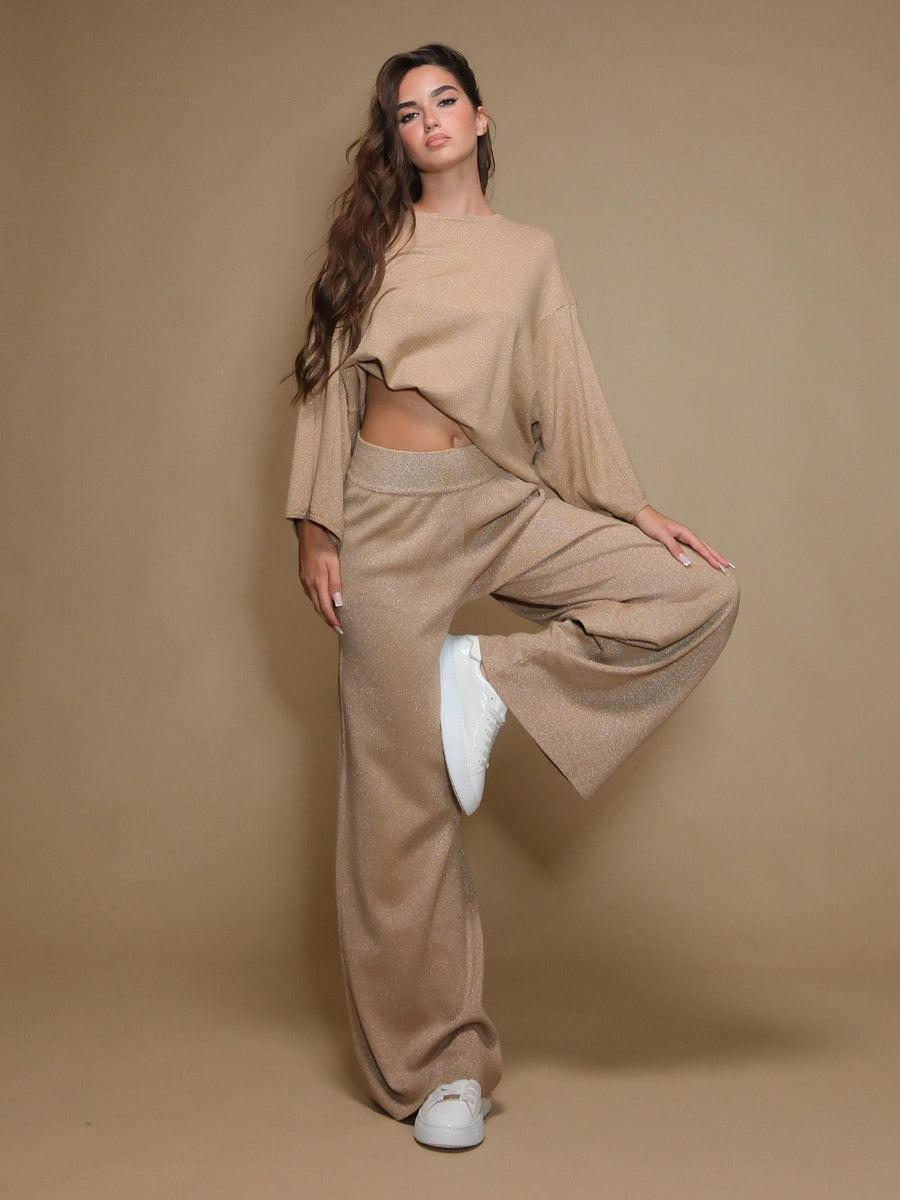 Pantaloni Armoire in maglia lurex mandorla R1896L MANDORLA Armoire 