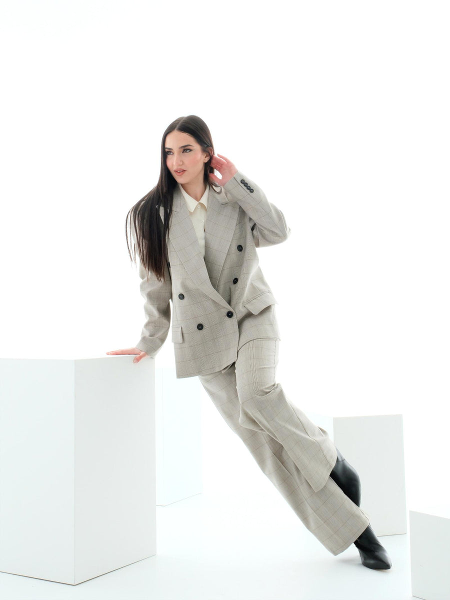 Blazer over Vicolo beige doppiopetto a quadri TD0032 GRI Vicolo 