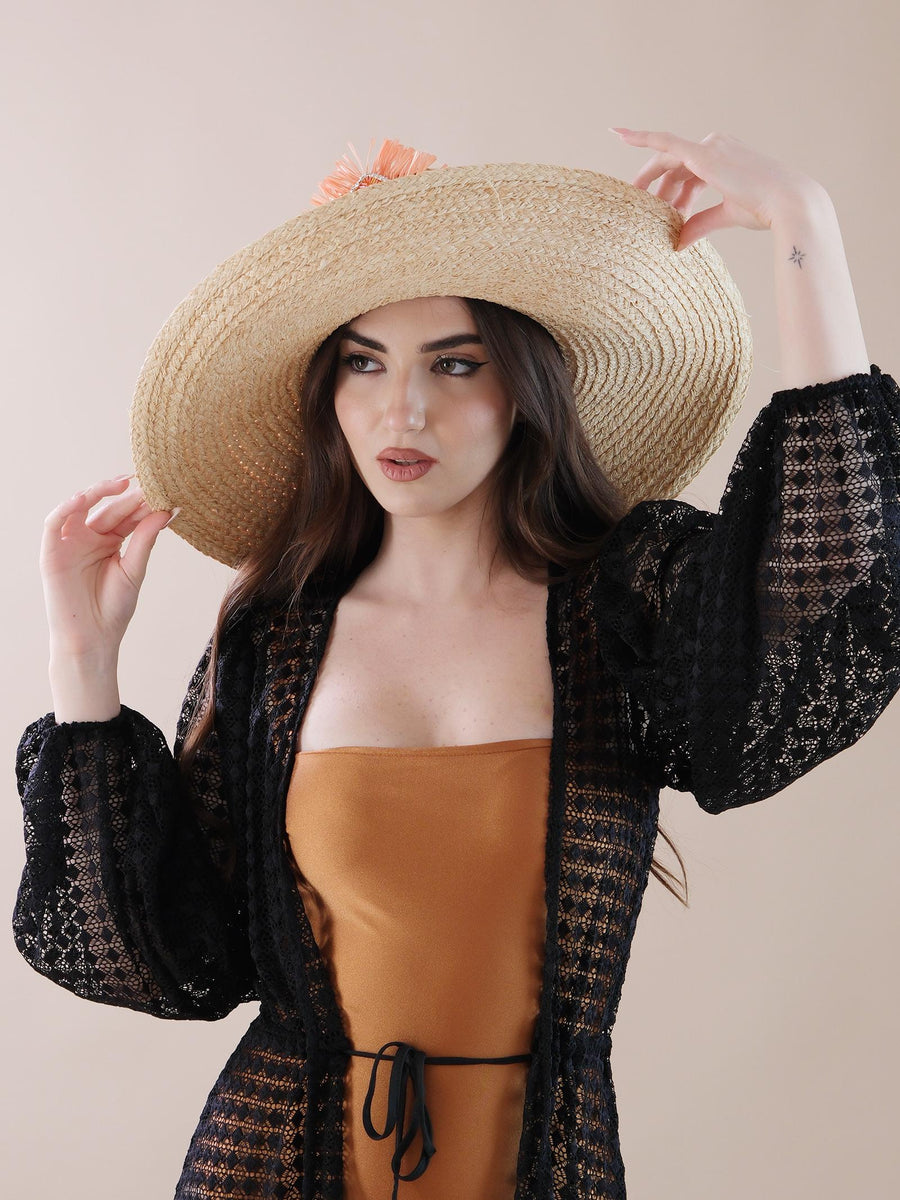 Cappello in paglia con fascia e applicazione arancioni 9019008 SALMONE PHO FIRENZE 