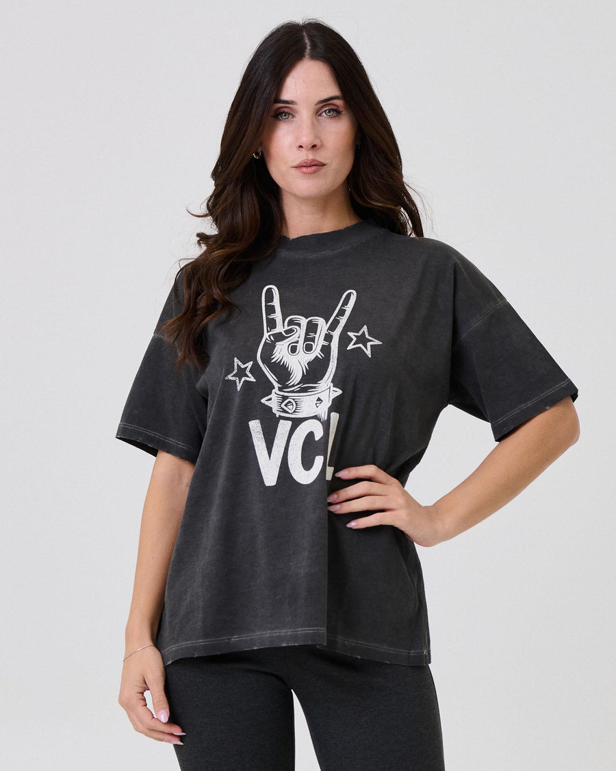 T-Shirt over Vicolo grigia effetto used con stampa mano corna VCL RF0377 UNI Vicolo 