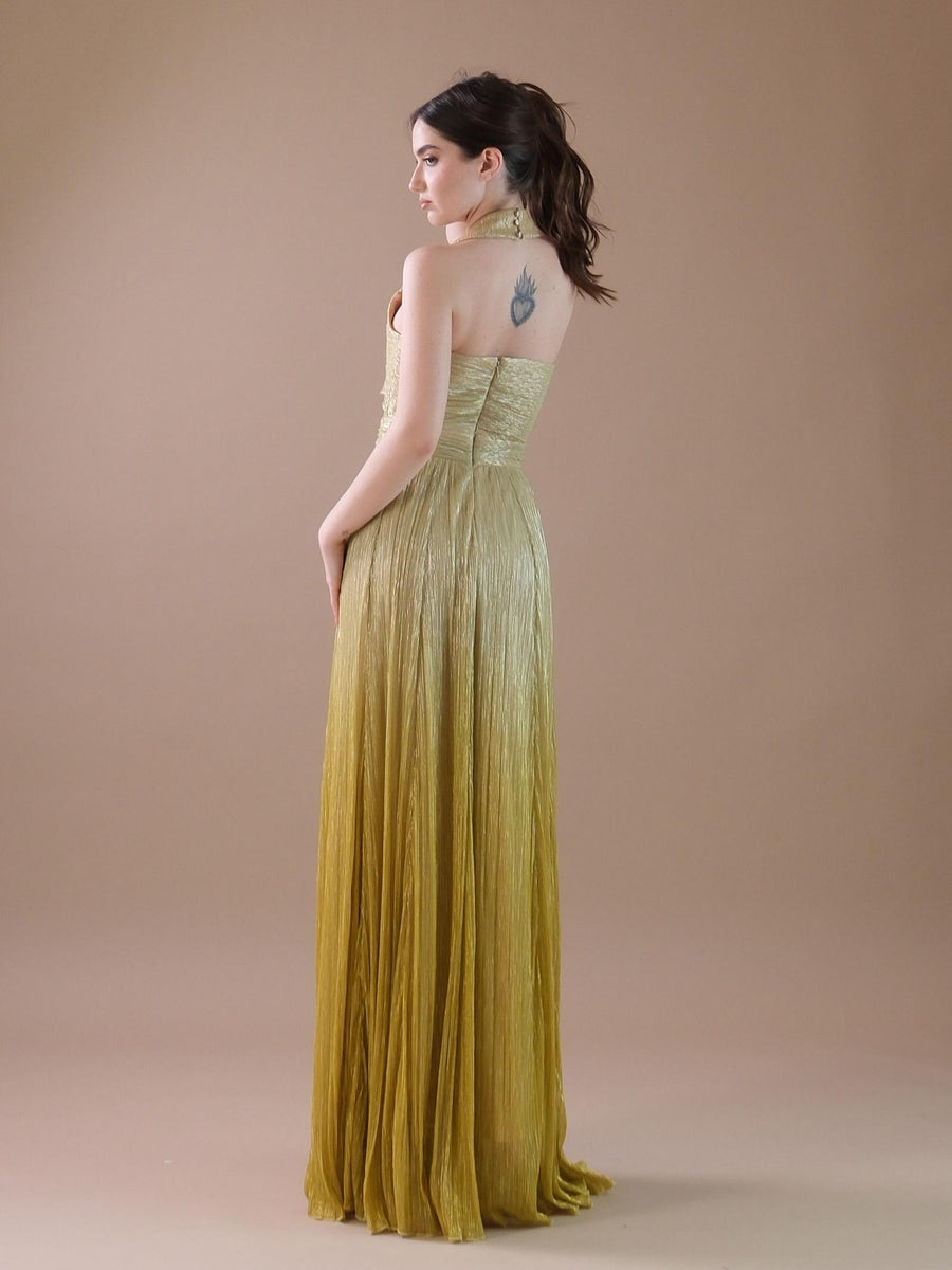 Zelda Dress degradè da oro a giallo e scollo arricciato AB4023 GOLD Silence Limited 