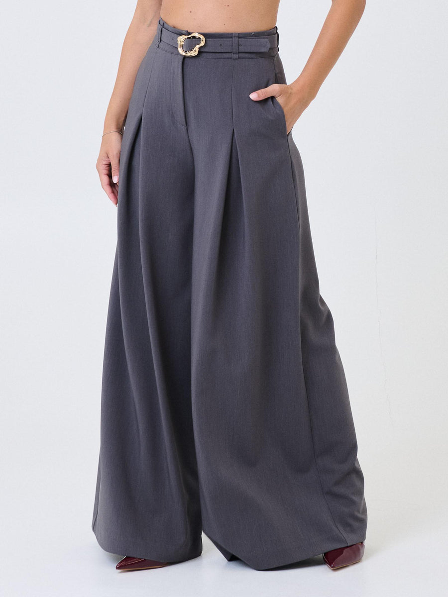 Pantalone ampio a vita alta Imperial grigio scuro con cintura decorativa P5Y6KBYC GRIGIO SCURO Imperial 