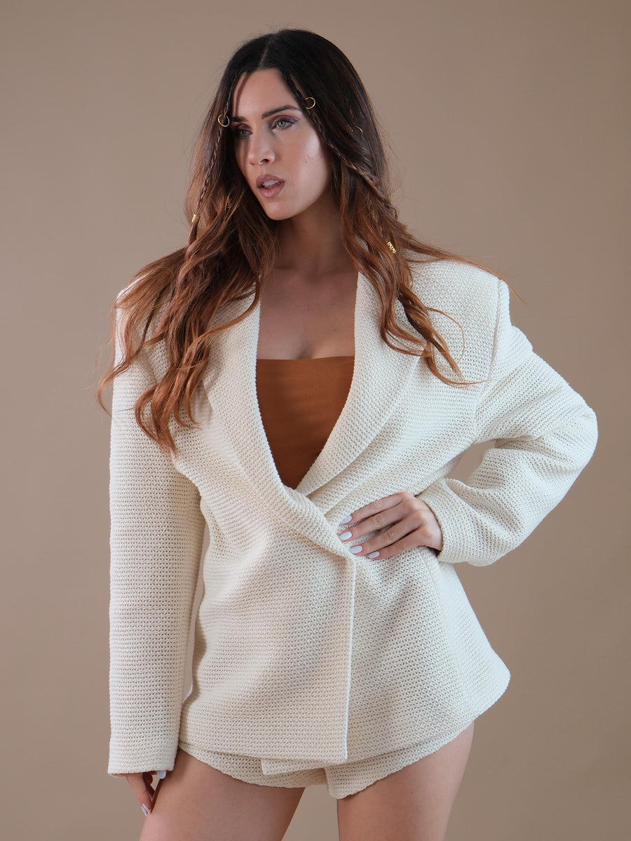 Giacca beige in tessuto lavorato a maglia forato GI62 PANNA Bohemian V 