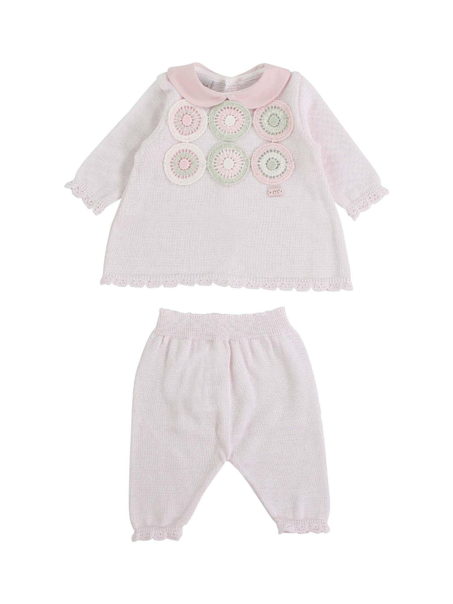 Completo a maglia rosa pastello con ricami circolari EP1919 306 Marlù 