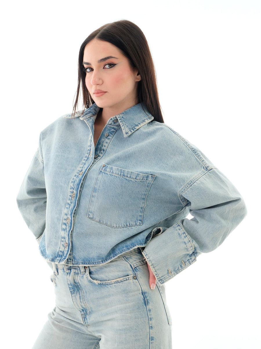 Camicia cropped Vicolo blu chiaro in denim DD5125 DNM Vicolo 