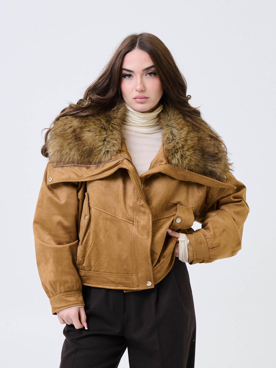 Giubbino Armoire cammello con collo in ecopelliccia DL30095 UNI Armoire 