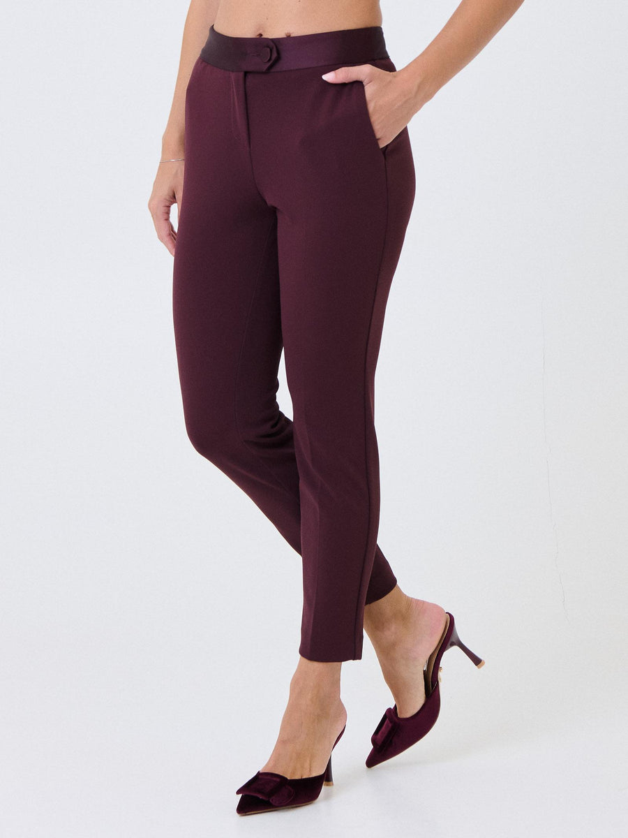 Pantalone slim Imperial prugna con fascia in raso in vita PVN2KAW PRUGNA Imperial 