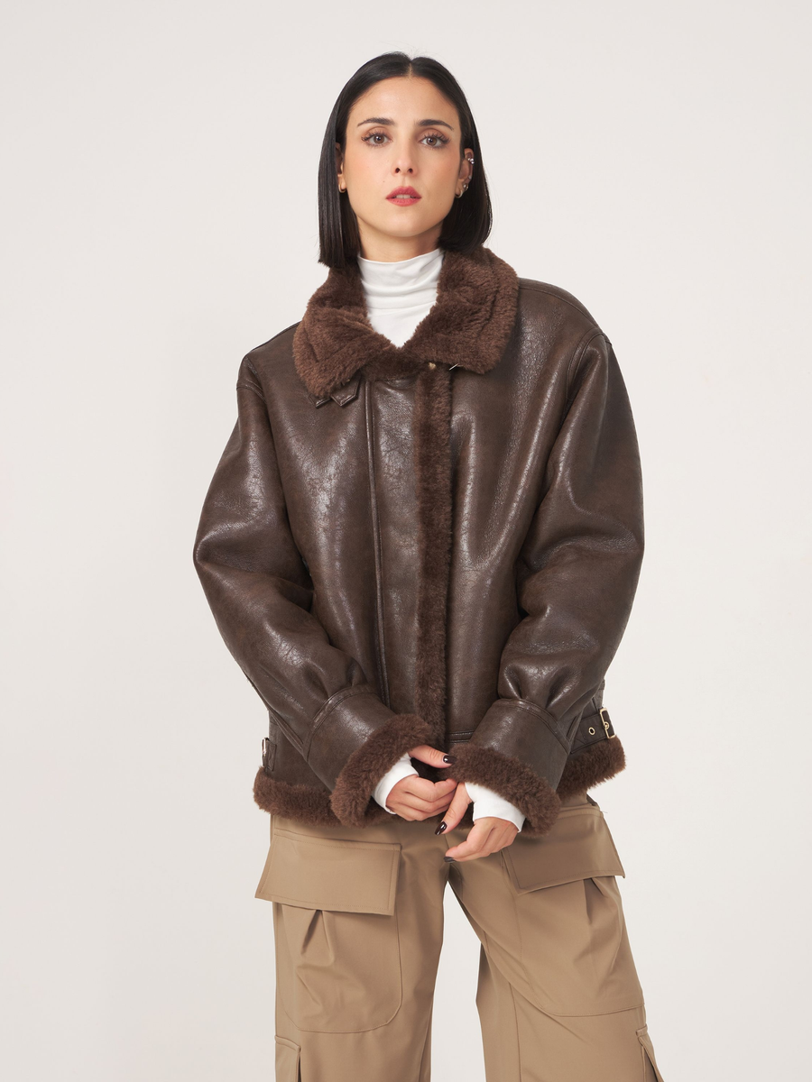 Giubbino Silence Limited marrone con dettagli in pelliccia GP25115042 BROWN Silence Limited 