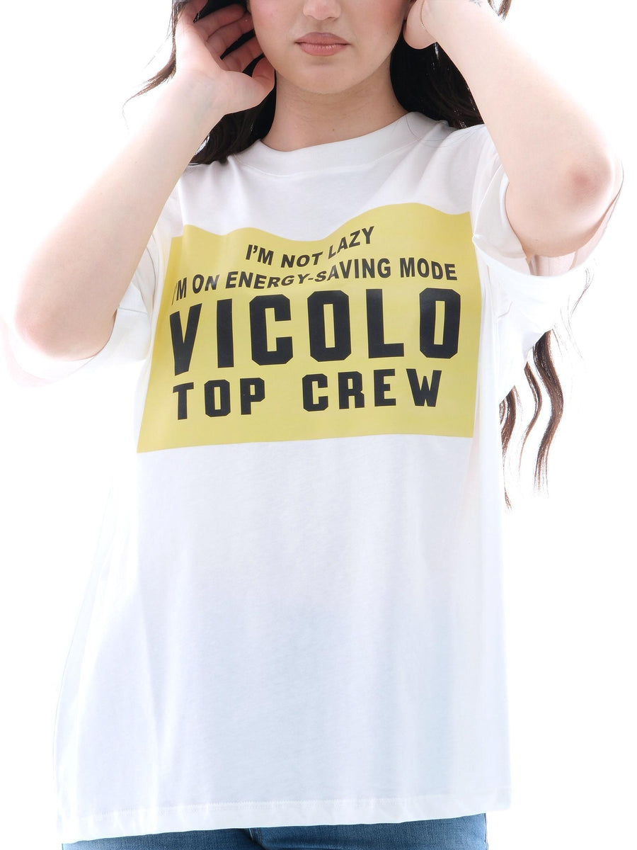 T-Shirt over Vicolo bianca con stampa "top crew" RD0226 BIA Vicolo 