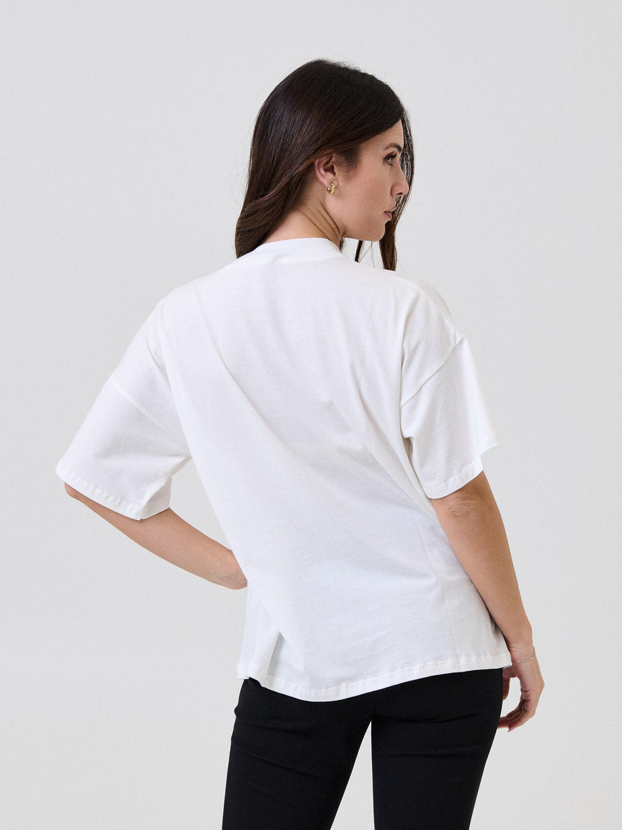 T-Shirt over Vicolo bianca con stampa cane con bicchiere di vino RF0413 UNI Vicolo 