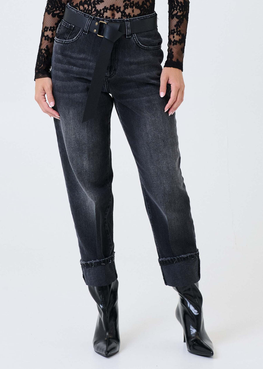 Jeans "mandy" Haveone nero con risvolto al fondo PLSP018 NERO Haveone 