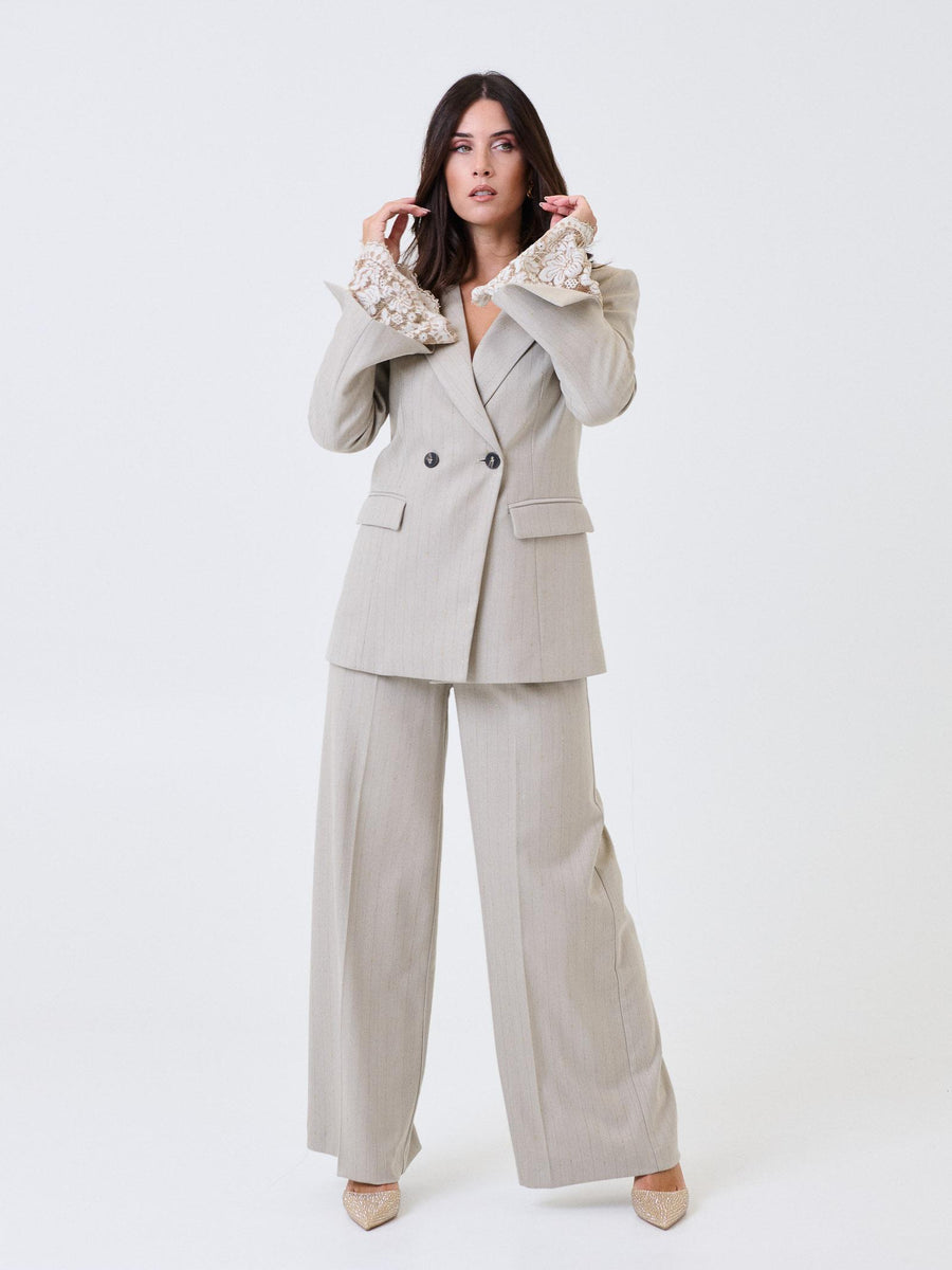 Pantalone Haveone beige con righe in filo lurex PGEP065 BEIGE Haveone 