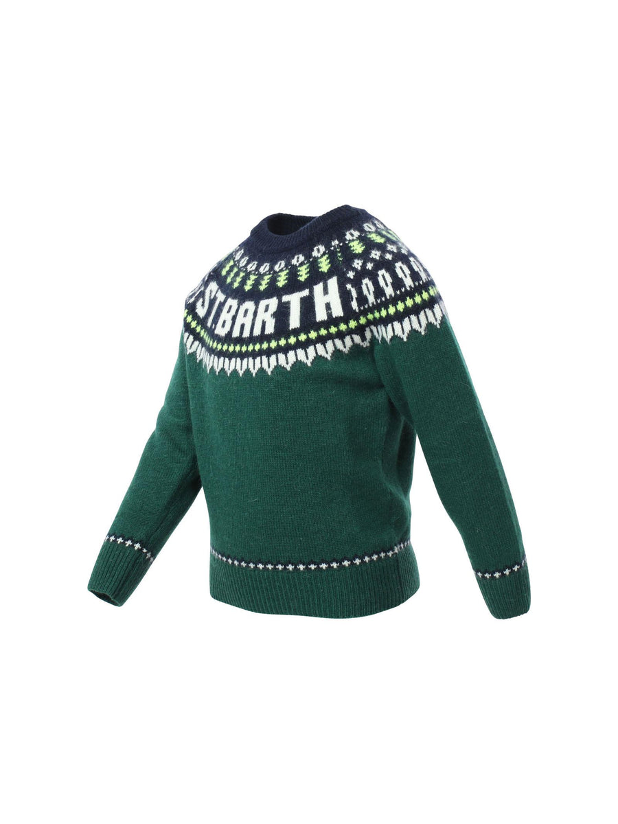 Maglione verde jacquard islandese DOU0010 00169E MC2 SAINT BARTH 
