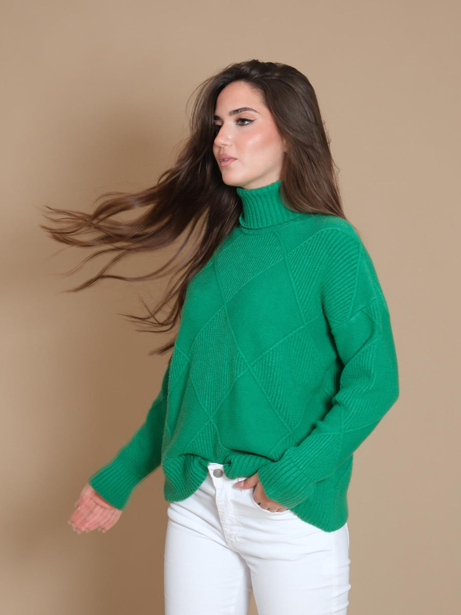 Maglione Armoire collo alto con dettagli a rombi verde 5R673 GUCCI Armoire 