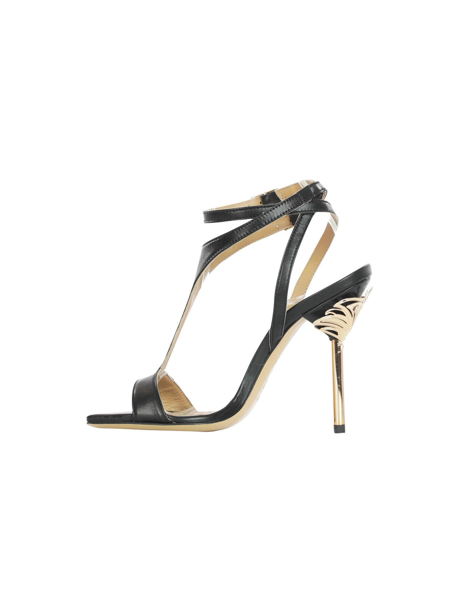 Sandali neri con tacco con decoro floreale oro 553 NERO WO Milano 