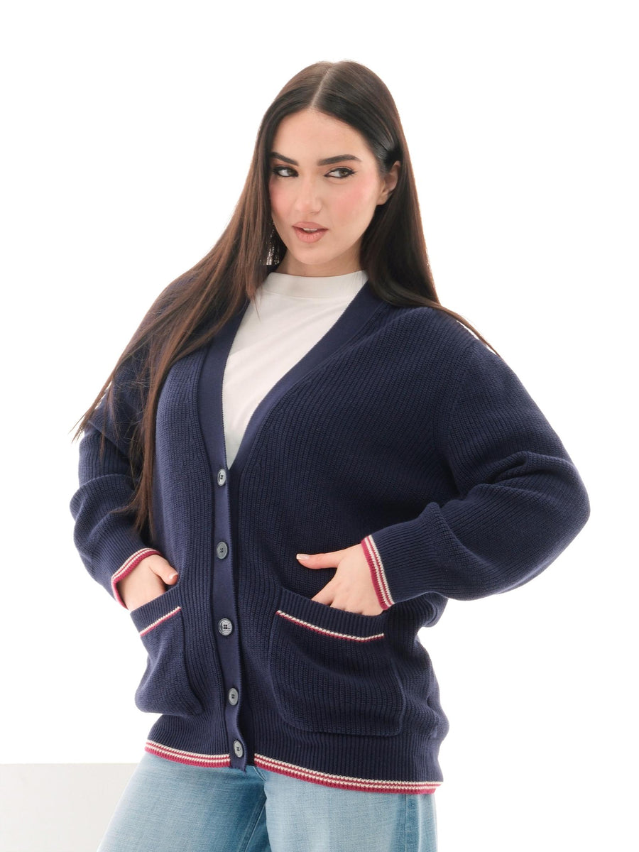 Cardigan Vicolo blu navy con profili a contrasto 77024D BLU Vicolo 